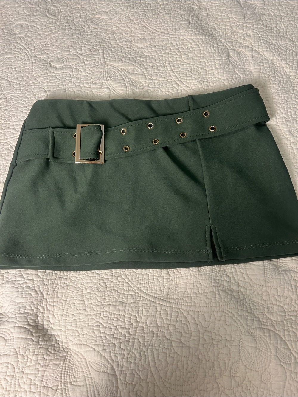 Dark Green Belted Mini Skirt